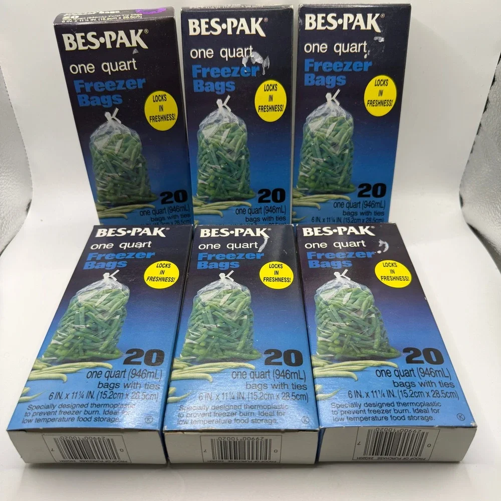 Bes-Pak 1 Quart 6 Boxes Vintage 1984 Freezer Bags with Twist Ties Kitchen